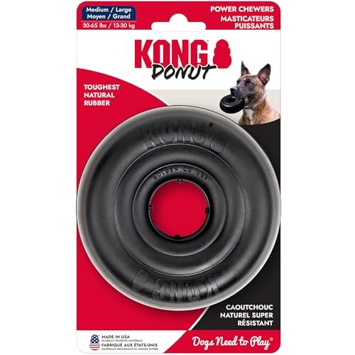 KONG Extreme Donut Dog Toy – Toughest Durable Natural Rubber Chew Toy for Power Chewers – Safe on Teeth & Gums, Fun Bounce & Roll for Indoor and Outdoor Play (Medium/Large)