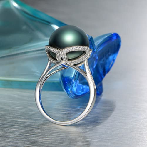 Awmnjtmgpw 925 Sterling Silver Cut Large Freshwater Pearl Ring - Black Pearl Lady Wedding and Party Ring - Size 6-10 (Size 6)4
