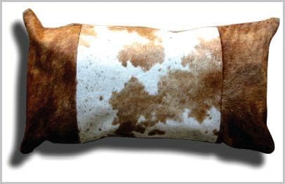 New Cowhide Leather Pillow Cover Brown/W 24x12 in