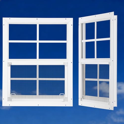 ZHULI 18”×23” Shed Window 2 Pack, Small Metal Replacement Window Outdoor, Household Shed Windows with Tempered Glass and Metal Screen, for Outside Shed Basement Greenhouse Barn Garage Cabin