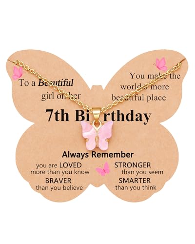 UNGENT THEM Happy 6th 7th 8th Birthday Gifts – Beautiful Girl Butterfly Necklace, You Make the World Brighter - Main Image