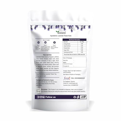 Image of Teaaza Lavender Flower Tea, 100 Gm-100 Cups, For Sleep, Relaxation, Skin Glow, PCOS & Weight Management | Herbal Tea - Flower Based - GMO-Free - Caffeine Free
