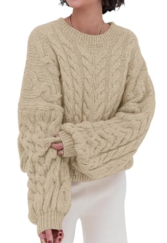 PRETTYGARDEN Womens Sweaters Fall 2025 Cable Knit Long Sleeve Crewneck