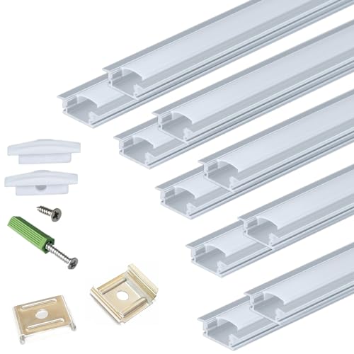 THMOOTHER Recessed LED Strip Channel Diffuser 10-Pack 6.56FT,23.5X7MM LED Tape Aluminum Track with...