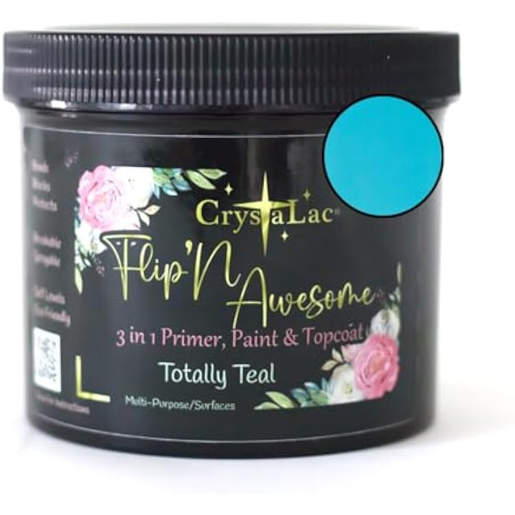 CrystaLac, FlipN'Awesome 3in1 Paint, Primer, Top Coat (Totally Teal, 16oz Pint)