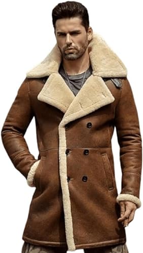 hearling Brown Leather Coat Genuine Sheepskin with Artificial Fur B32