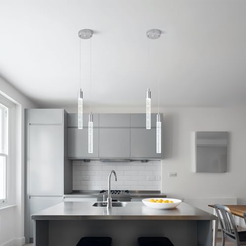Image of Modern Light Fixture Kitchen Island Pendant Light Dimmable LED Chrome Pendant Lights Mini Crystal Pendant Lighting for Bedroom Dining Room Living Room(2-Light )