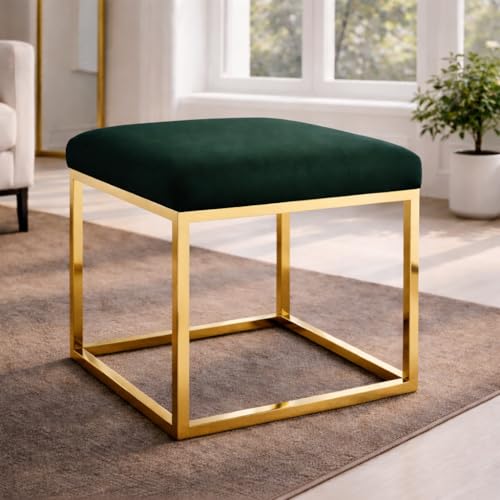 Image of Square Metal Ottoman /Sitting Stool /Living Room Furniture /Office, Velvet Footstool /Footrest Pouffes Home Decor (Set of 2 Green) - 30.48 Cm, 38 Cm