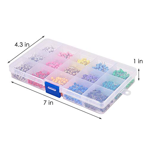 1500 Pcs Push Pins For Cork Board, Zynery 1/8-Inch Plastic Round Head Map Tacks Push Pins For Travel Map, Fabric Marking, Wall, Bulletin Boards (15 Colors) #TOP3