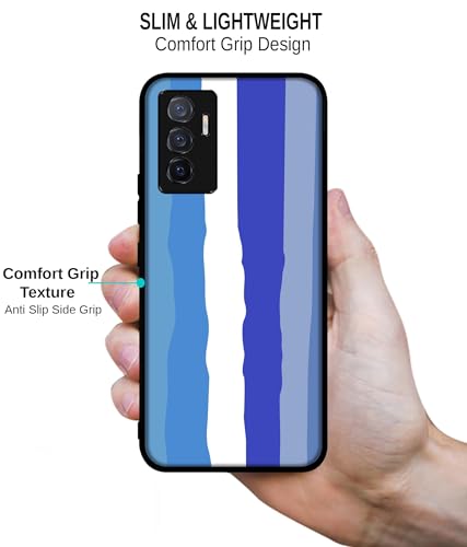 Image of Blue Stripes Rainbow Design Premium 2D Printed Metal Back Case Cover for Vivo V23E 5G / Y75 4G