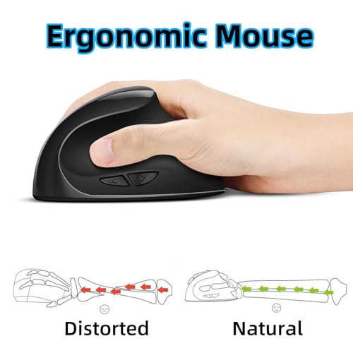 Image of Woddiffy Ergonomic Mouse, Vertical Wireless Mouse,Battery Powered Black | Ergonomic Design, Usb Wireless 800 /1200 /1600 DPI, Quiet Clicks, 6 Buttons Carpal Tunnel Mouse for Laptop, PC, Computer, Mac