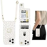 uCOLOR for iPhone 15 Pro Wallet Case with Card Holders for Women, Crossbody Protective Leather Case with Strap Wrist 360°Rotation Ring RFID Kickstand Designed for 15 Pro 6.1'(Beige Leopard)