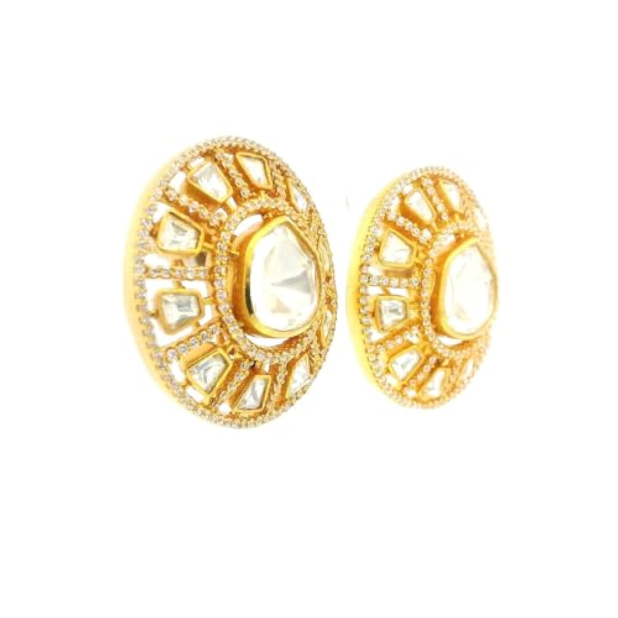 Women's Jaipur Moissanite Polki Round Shape Earrings