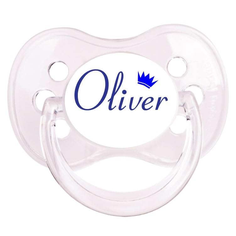Personalised Dummy Pacifier Soother, All Teats, Sizes & Colours, Name Crown Blue