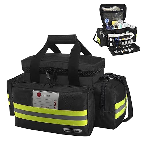 Image of REDCUBE Emergency Bag,First Aid Bags Empty,Professional Emergency Responder Trauma Bag Medical Bag with Multiple Compartment Kit Carrier for EMT, EMS, Paramedics(Black)(Bag only)