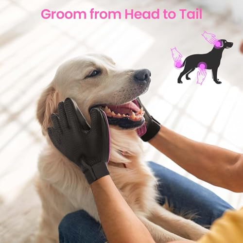 Image of Pet Hair Remover Glove - Gentle Pet Grooming Glove Brush - Deshedding Glove - Massage Mitt with Enhanced Five Finger Design - Perfect for Dogs & Cats with Long & Short Fur - 1 Pack (Right-hand), Pink