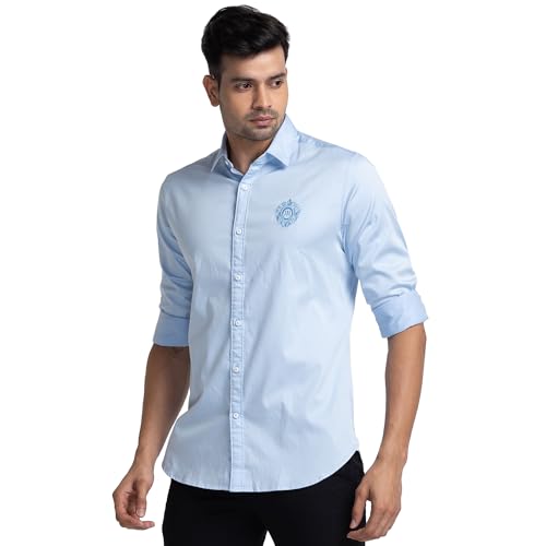 Image of Raymond Slim Fit Medium Blue Casual Shirt for Men