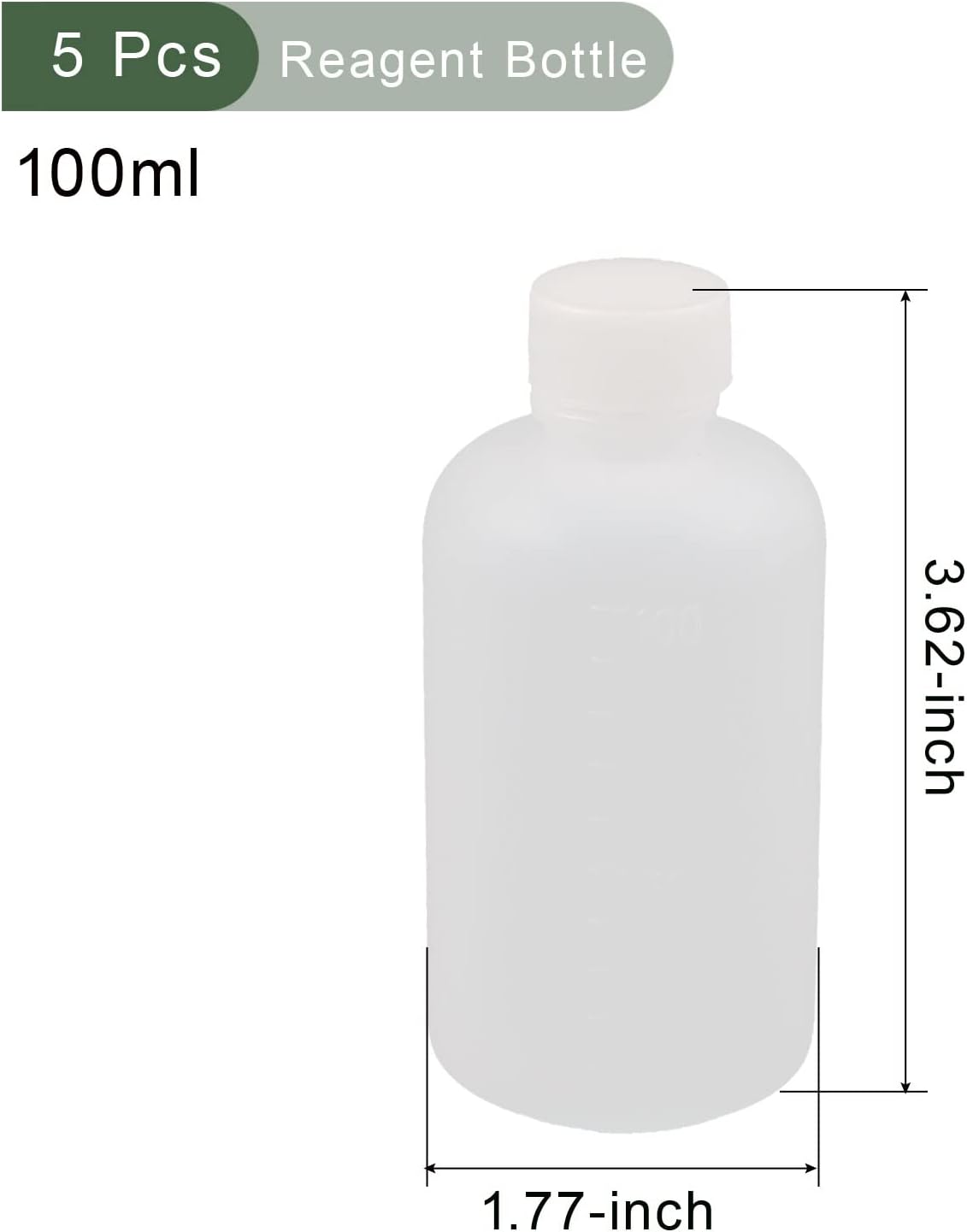 YOKIVE 5 Pcs Plastic Reagent Bottle, Small Mouth Container with Screw Cap Storage Liquids, Great for Laboratory Chemistry Use(Clear White, 100ml)