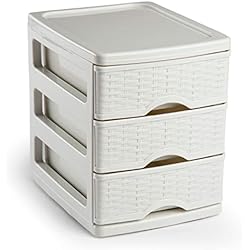 Cajoneras Baratas Alcobendas Tradineur - Cajonera de sobremesa, plástico, 3 cajones, 17 x 13,5 x 17 cm, modelo Turia, efecto mimbre, torre almacenaje multiusos, organizador auxiliar, escritorio, baño, oficina, color aleatorio