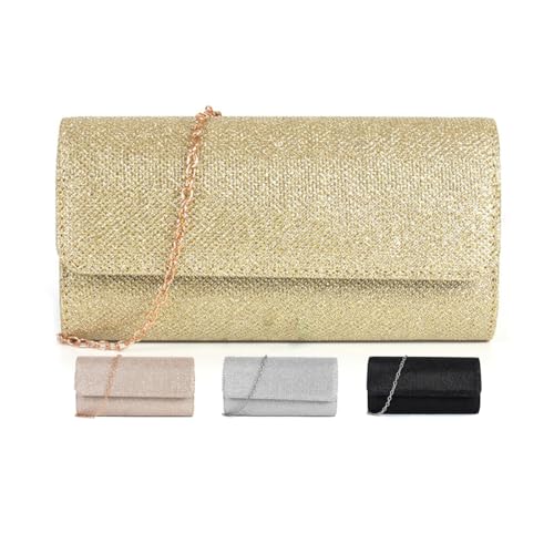 Bolsa clutch feminina para noite bolsa feminina brilhante para festa de casamento, Dourado, 7.8 x 3.9 x 2 inches