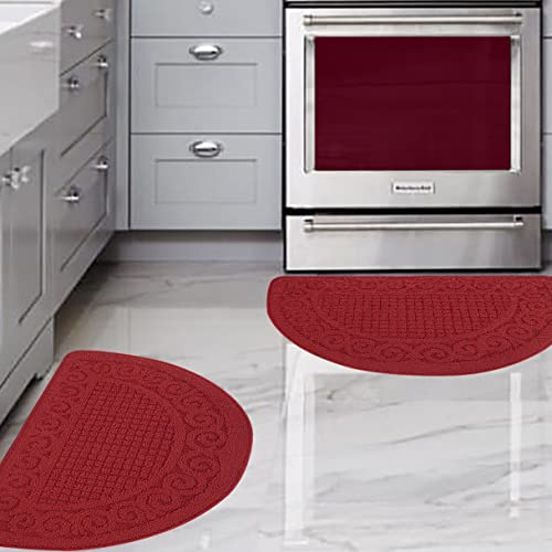 Kitchen Rugs Mats for Floor 2 Piece 18”X30”, Non Slip Washable Kitchen Mat, Absorbent Standing Throw Rug,Half Circle Carpet for Front of Sink,Laundry Room,Entryway, Red by SASTYBALE - Used condition - US$22.72