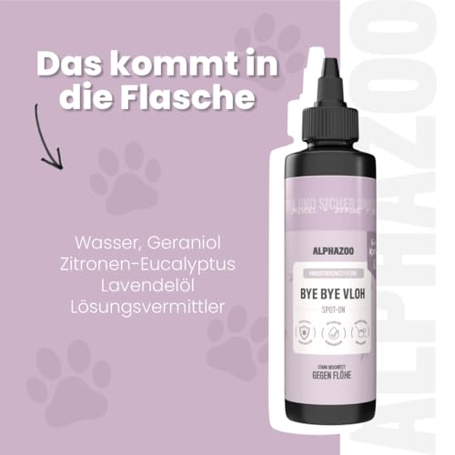alphazoo Bye Bye Vloh Spot-On für Katzen 100ml – natürlicher Schutz gegen Flöhe mit Lavendel, Geraniol & Zitronen-Eukalyptus. Sanfte, alkoholfreie Pflege für Haut & Fell. Hautfreundlich & ohne Zusätze