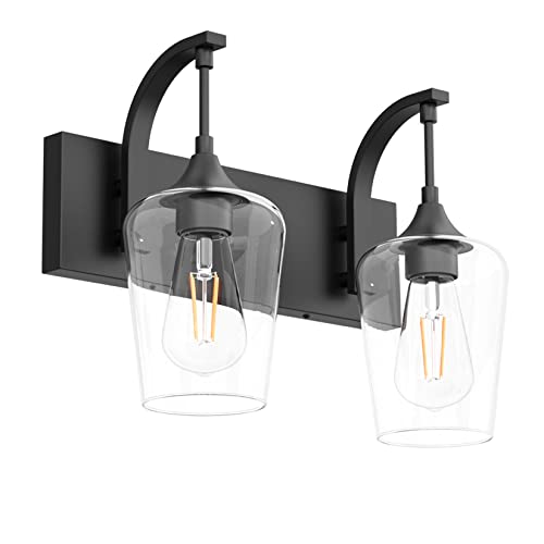 Ralbay Industrial Black Vanity Light 2 Lights Matte Black Bathroom Wall Light Fixtures Over Mirror With Clear Glass Black Wall Mount Lighting Sconce #TOP24