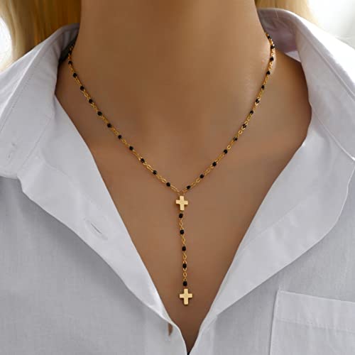 Ytrkiasy Oil Drop Beads Necklace Stainless Steel Enamel Cross Necklace 3 Color Link Cable Chains Necklace Collar For Women Jewelry Gifts #TOP2