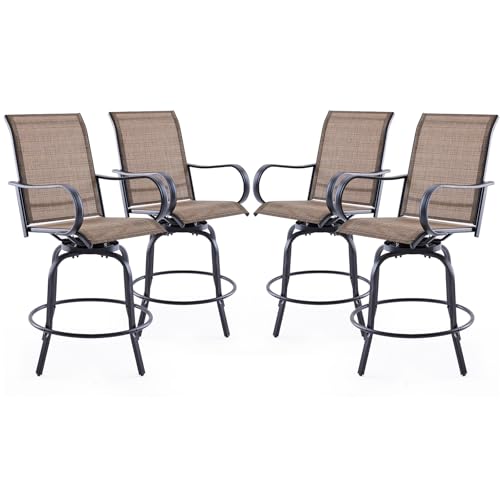 Image of Soohow Outdoor Bar Stools Set of 4, Swivel Patio Barstools with Textilene Fabric, Height Top Patio Chair 360 Swivel, All Weather Use, Ergonomic Comfort Bar Height Tall Outdoor Stools for Balcony