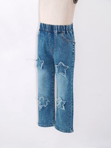 Kids Girls High Waist Washed Blue Printed Straight Jeans Wide-Leg Denim Pants Baggy Trousers4