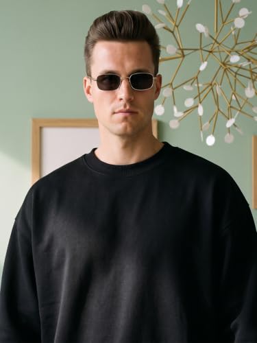 Image of Veirdo Cotton Poly Fleece Oversized Fit Full Sleeves Ribbed Solid Crew Neck Sweatshirt for Men