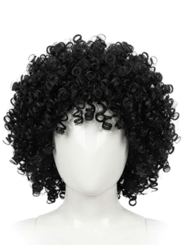 Image of BookMyCostume Black Curly Hair Wig Unisex Adult & Kids Fancy Dress Costume Accessory