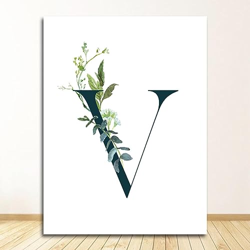 Toile murale alphabet vert V et plantes KEBIA poster imprimé 35x50cm sans cadre pour salon