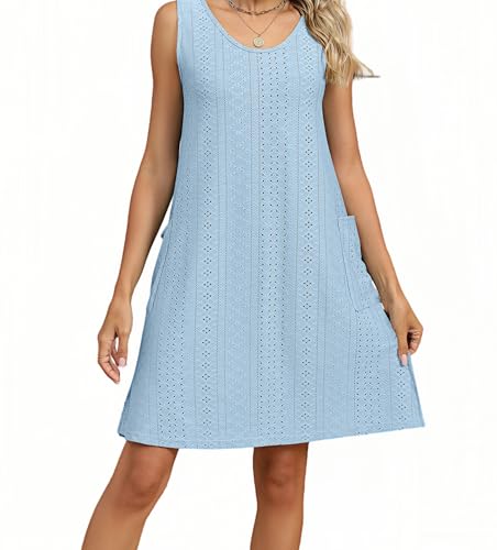 AELSON Women's Sleeveless Swimsuit Coverup 2025 Loose Beach Vacation Swimwear Cover Ups Summer Mini Dress Sundresses4