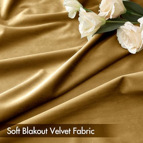 Image of MIULEE Golden Blackout Velvet Curtains Drapes 96 Inch Long 52 inchx96 inch Bedroom