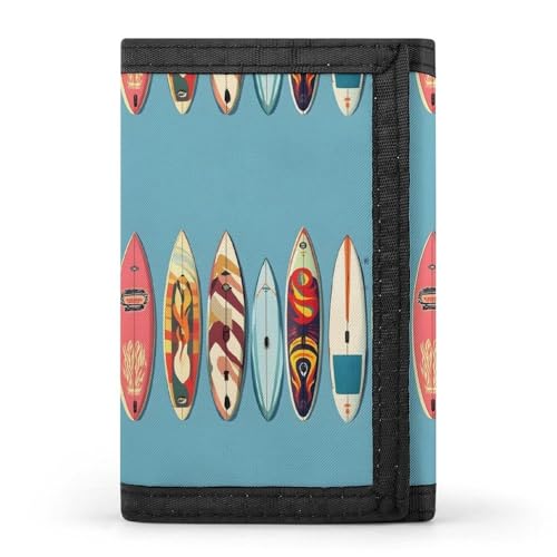 Colorful Surfboards Print Wallet for Men, 8 Credit Card Holder Slim Minimalist Front Pocket Small Mens Bifold Wallets