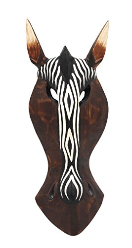 Brick Red Shed Hand Carved Wooden Animal Mask Wall Decor (Tribal Zebra)