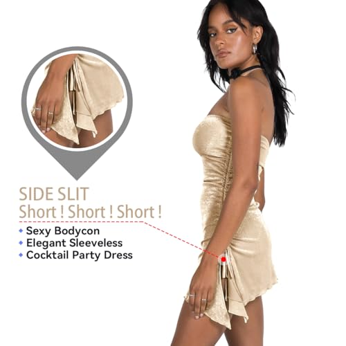 Image of Women's Sparkly Strapless Dress: Summer Glitter Sexy Short Tube Top Dress - Bodycon Mini Party Outfits 2401