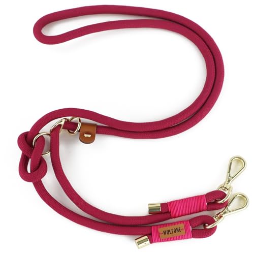 Wolfone Multi-Functional Double-Ended Rope Dog Lead Hand Free Heavy Duty Adjustable Lead for Large Medium Small Dog Pink Peacock