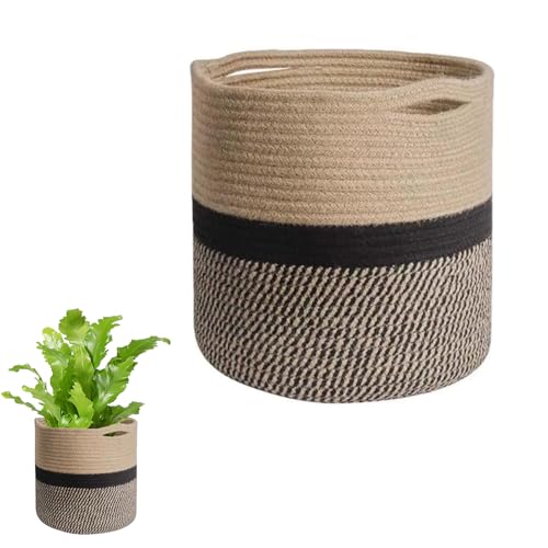 Kaiyzo Cache Pot Tressé à la Main en Coton, Cache Pot Intérieur 20 cm, Panier de Fleur Style Bohème, pour Plantes Intérieur