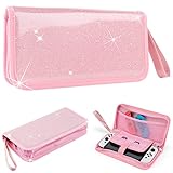 BelugaDesign Glitzer-Hülle | Tragetasche Reise börse ReiÃŸverschluss Clutch Handtasche | Spielkartenhalter | kompatibel mit Nintendo Switch (Pink)