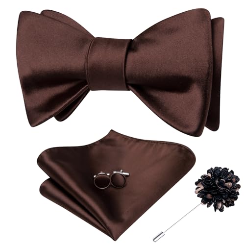 Image of Dubulle Self Tie Bow Ties and Lapel Pin for Men Paisley Solid Mens Bowtie and Handkerchief Cufflinks Set Wedding