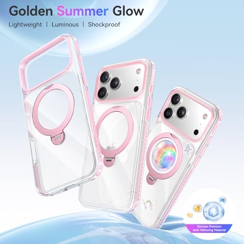 Peerock for iPhone 17 Pro Max Case with 360° Spin Stand, Non-Yellowing Transparent Back, TPU Inner Cushion, Magnetic Mag Safe Compatible, Military Protection, Cute Cover for Girl, Clear/Pink - image 2