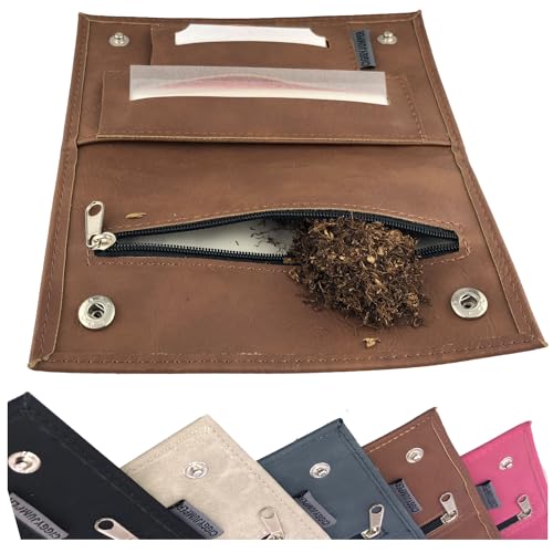 Ciggy Jumper Portatabacco Borsello realizzata in similpelle premium con effetto pelle vintage, porta tabacco, carte da filtro singole o doppie (3.) cognac lungo)