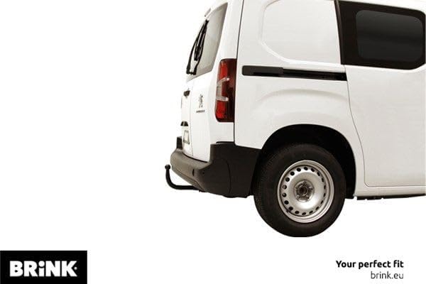 Brink towbar installed on a white Peugeot Partner van, side view
