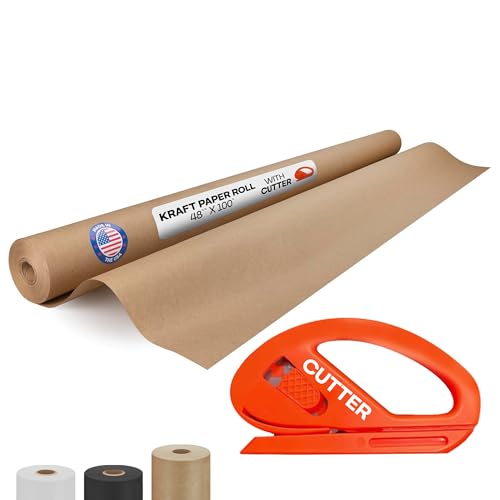 Image of Brown Paper Roll 48 inch x 1200 inch (100 feet) with Cutter - USA-Made | Wrapping Kraft Paper for Packing, Moving, Shipping & Crafts /Arts - 100% Recyclable Natural Craft Material by IDL Packaging