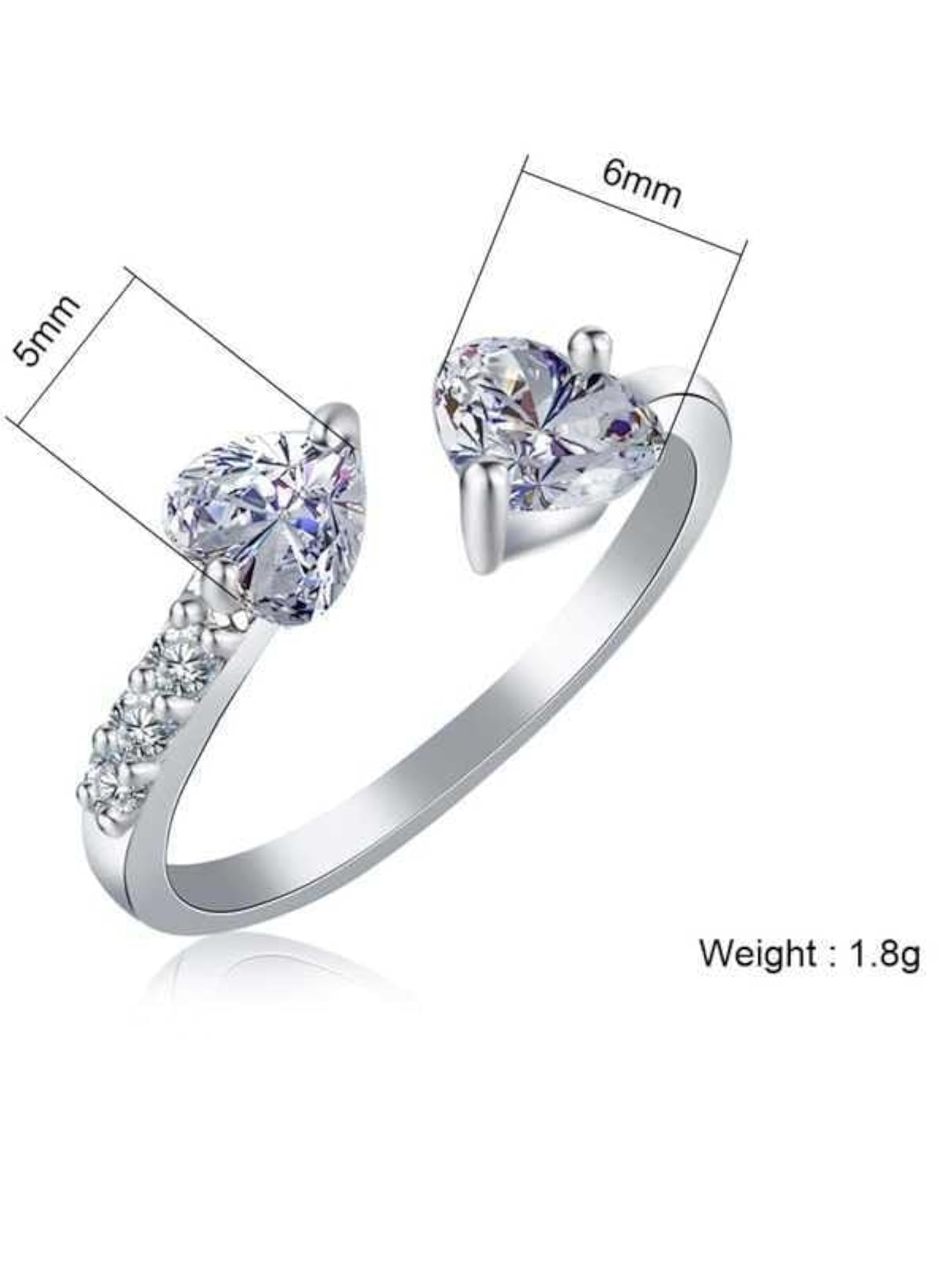 Adjustable Heart Ring With Cubic Zirconia