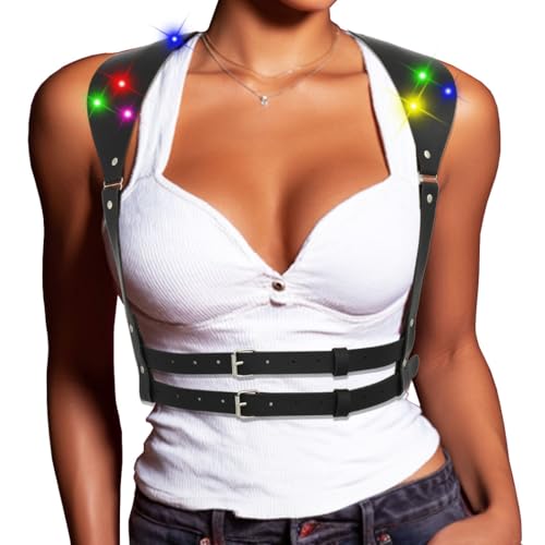 Harnais lumineux en cuir haut de gamme et finitions punk métalliques