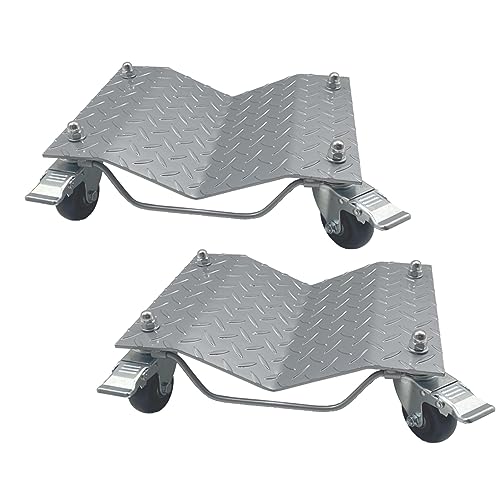 Image of Set of 2 Car Tire Wheel Dolly Furniture Lifters - Heavy Duty Under Vehicle Tire Skates Motorcycle Jack and Moving Dollies with Wheels 3000lbs Capacity Black (Silver, 2 Dollies)