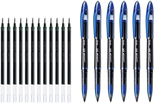 Image of uni-Ball UMR-10 Refill & Uniball Air UB188M Roller Ball Pen Set - Pack of 6 (Blue)